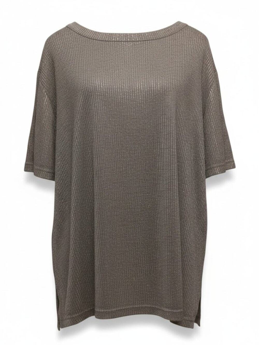 Kim & Cami Metallic Ribbed Short Sleeve Top 1X Elevated Casual Soft Lagenlook